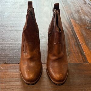 Frye Distressed Cognac 3” Heeled Boots